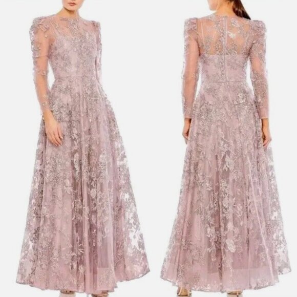 MAC DUGGAL 50664 EMBROIDERED ILLUSIONS HIGH NECK LILAC GOWN sz  10 - Picture 3 of 3